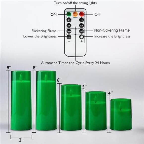 New Green Flickering Flameless Candles, Battery Operated Acrylic LED - Picture 5 of 7